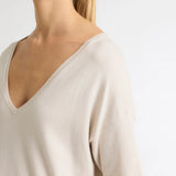 Beige V-neck Sweater in Organic Cotton / Elastane
