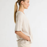Beige V-neck Sweater in Organic Cotton / Elastane
