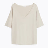 Beige V-neck Sweater in Organic Cotton / Elastane