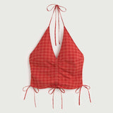 RED CHECKS SEERSUCKER HIBA TOP